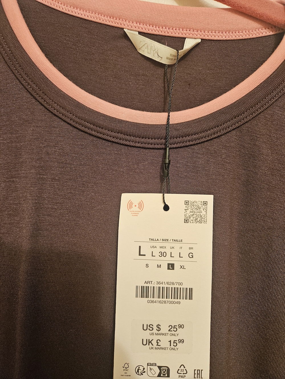 Zara Two-Tone Long Sleeve Top in Brown and Pink - Picture 3 of 3
